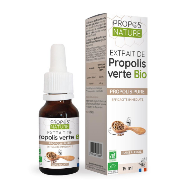 Solution de Propolis verte Bio sans alcool 15 ml - Propos'Nature
