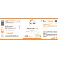 Natur-D 800 (Vitamine D3 - 800UI) 100 capsules - Be-Life - Vitamine A & D / huile de foie de morue - 3