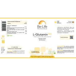 L-Glutamine 800 120 gélules - Be-Life - Acides aminés - 2